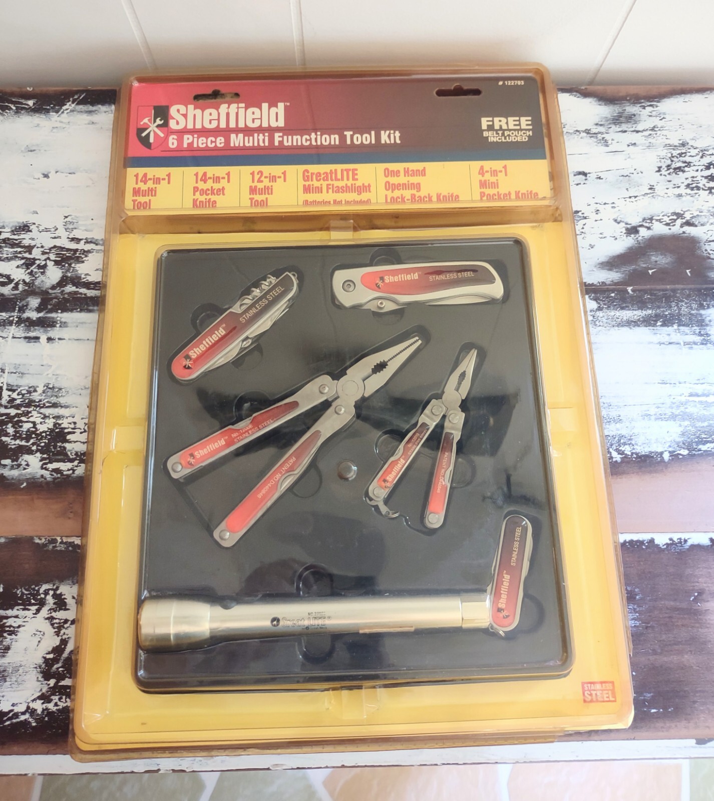 Vtg Sheffield #122703 6 Piece Multi Function Tool Kit Belt Pouch NOS Circa 1990s
