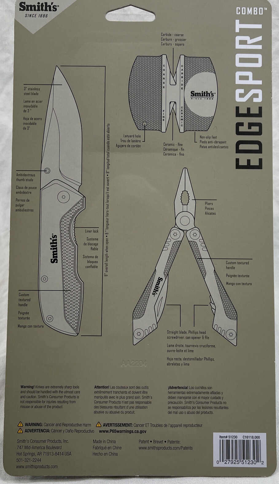 Multi-Tool &Knife Set: 3piece, Pliers, Folding Knife and sharpener Smiths Brand