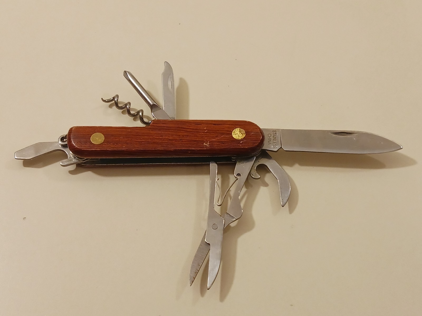 7 Function Wood Brown Handle Multi-Tool Folding Knife Pliers Scissors Camp China