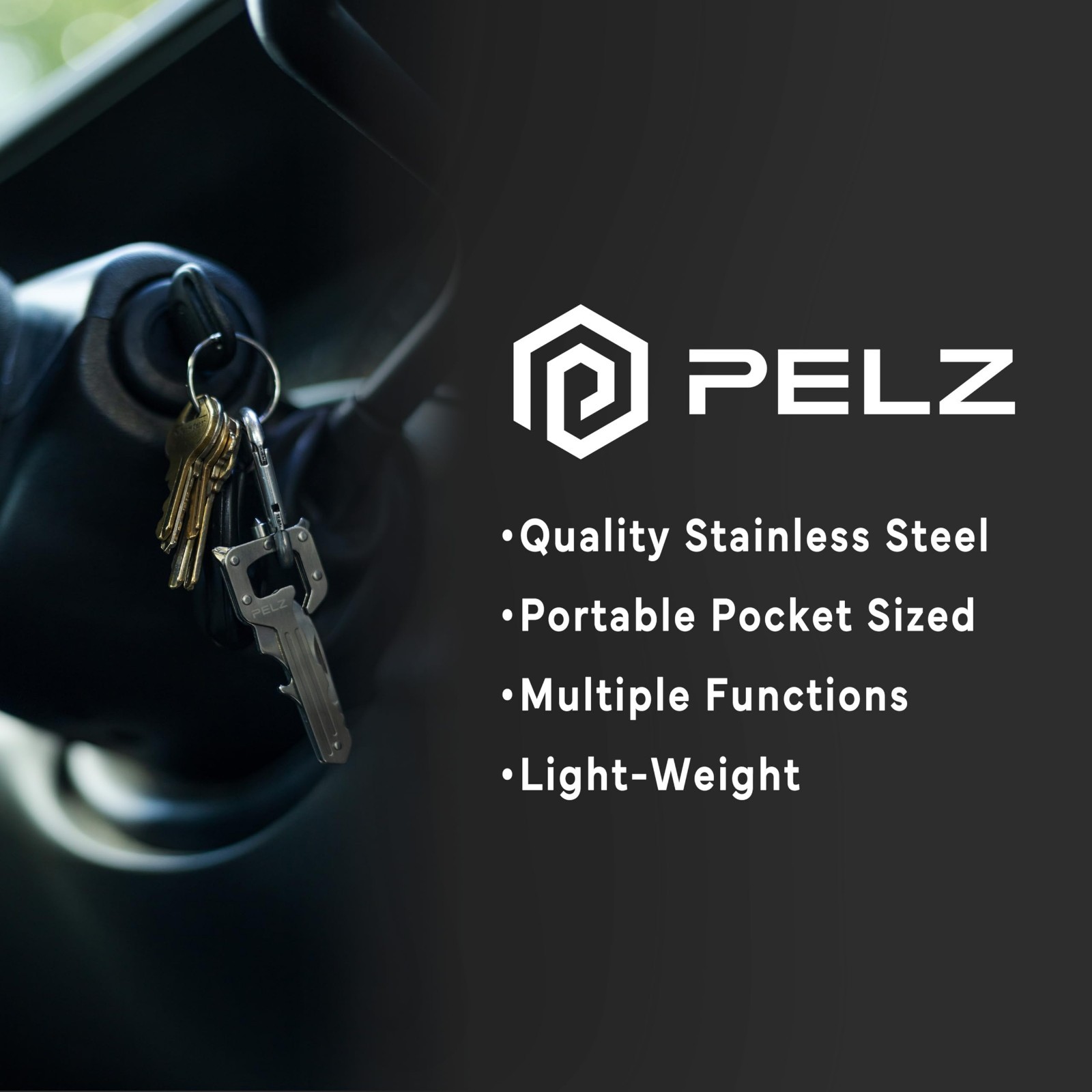 Pelz Tool Black Compact Multi-Tool Carabiner: Screwdrivers, Bottle Opener, Phone