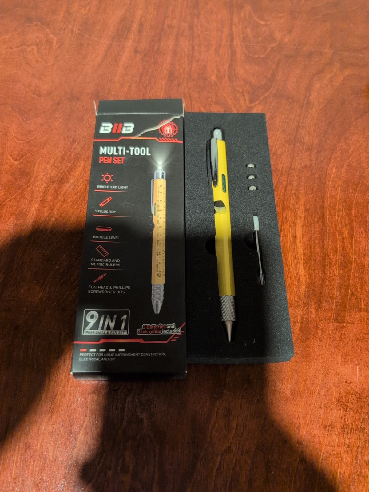 BIIB Multi Tool 9 In 1 W/Batteries Pen Stylus Screwdriver Light Level Ruler