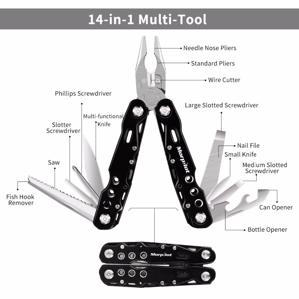 14-in-1 Multitool Plier Set Multi-Pliers w/ 500LM Tactical Flashlight Multi-Tool