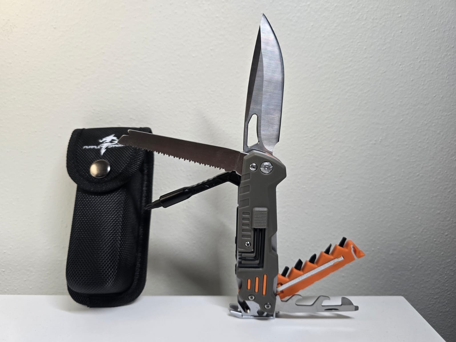 Multi Tool Folding Knife Purple Dragon 13-in-1 Survival Tool w/ hard sheath NEW