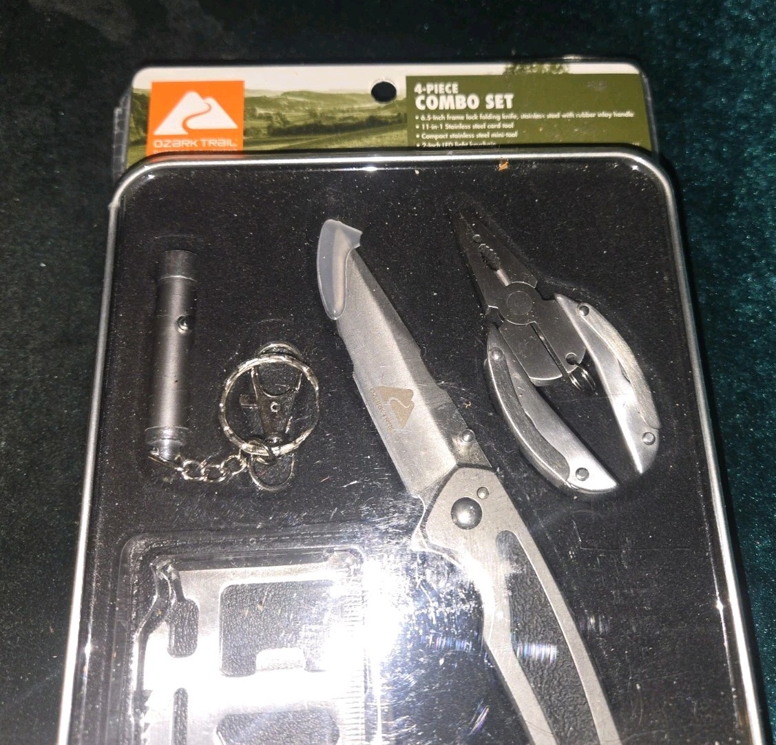 OZARK TRAIL 4 PIECE COMBO SET Trees TIN MONEY CLIP & PEN NIB