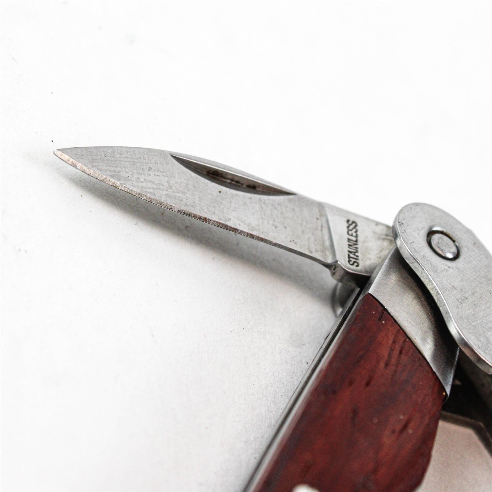 Stainless Steel and Wood Corkscrew Wine Bottle Opener and Knife