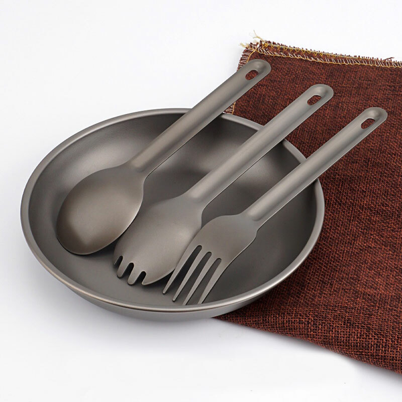 Titanium 3 Fork Spoon Sets Outdoor Camping Tableware Portable Salad SpoonEDCTool