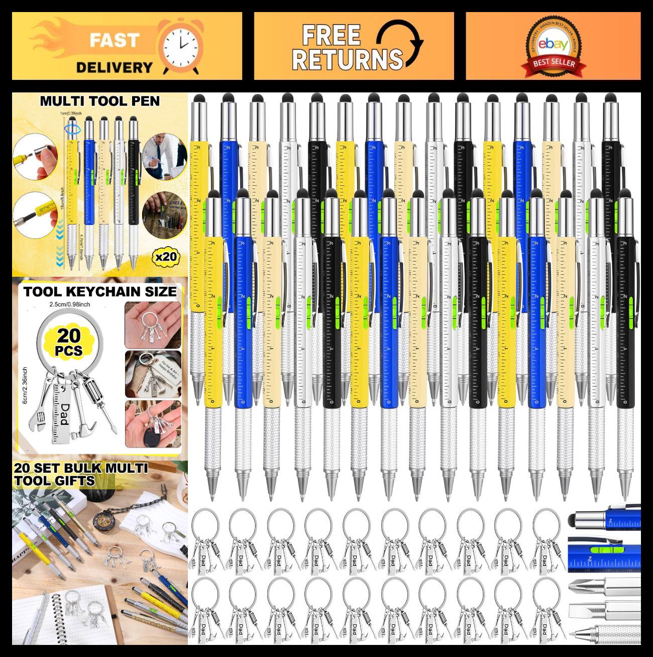 40 Pcs Multi Tool Gifts for Men – 6 in 1 Screwdriver Pen, Keychain, EDC Gadgets