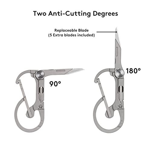 Titanium Carabiner Keychain Knife EDC Multitool Pocket Clip, Replaceable Blade,
