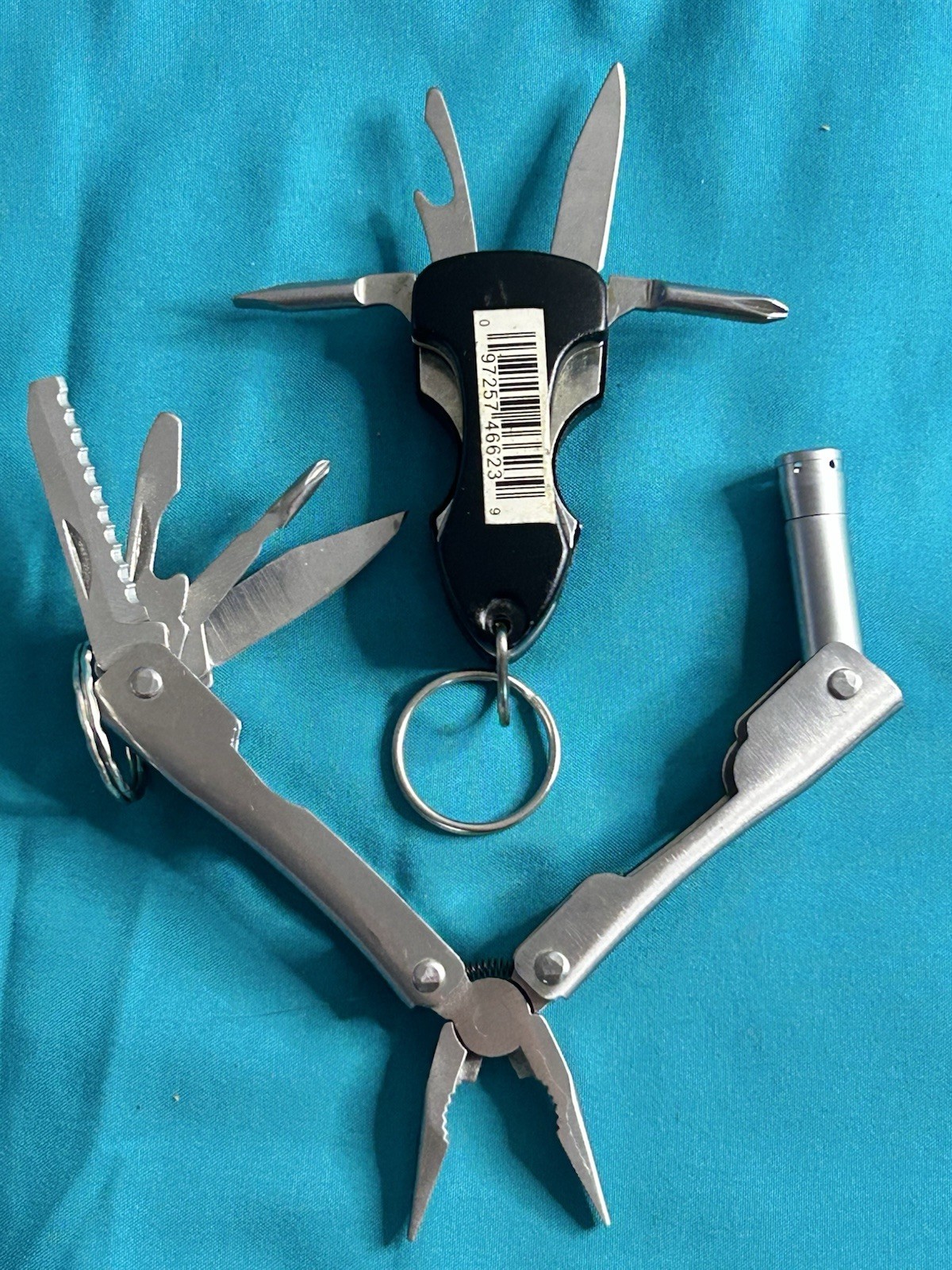 Lot of 2 Keychain Multi-Tools GRIP 6-in-1 LED Torch Tool Micro Folding Pliers