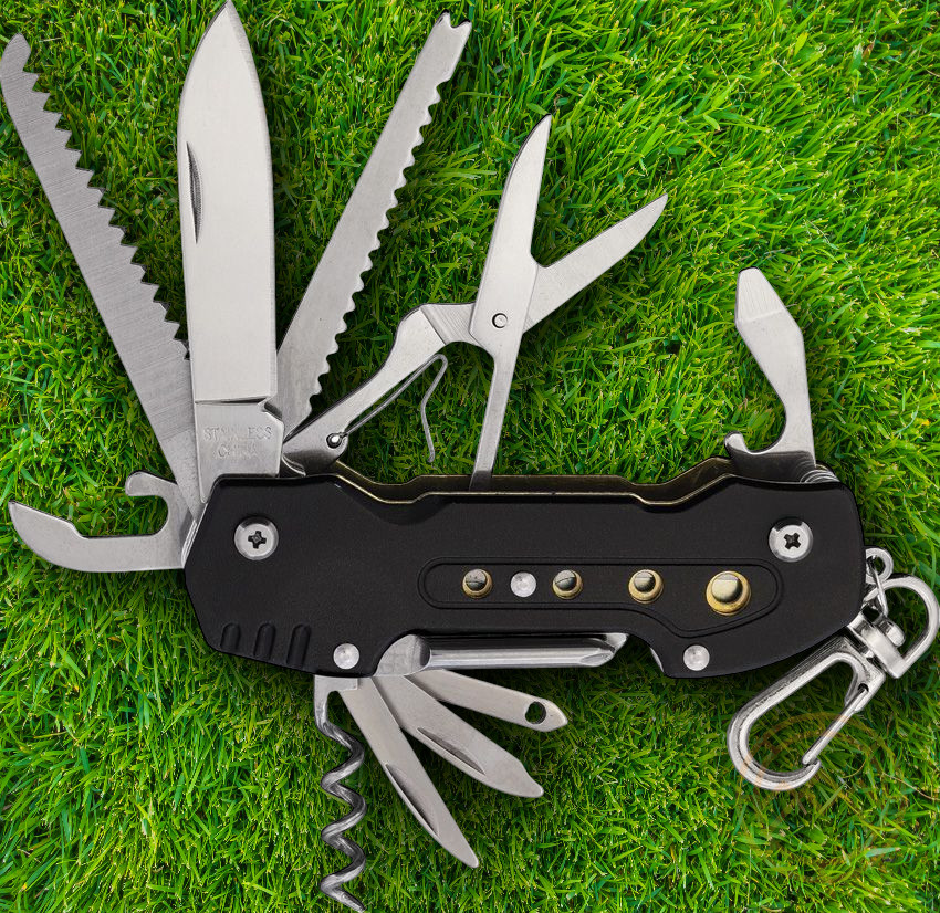 S-TEC Utility Multi Tool Black Openers Scissors Blades Cork Screw Screwdriver