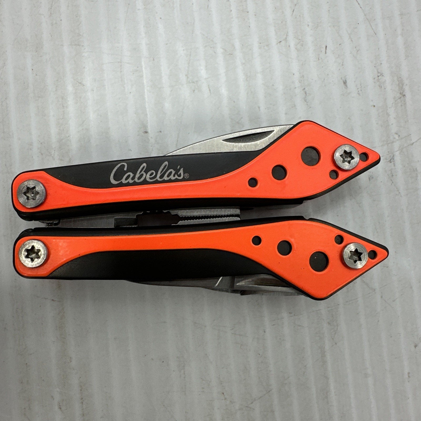 Cabela’s Multi-Tool Pliers Orange Black Stainless Steel Camping Knife With Case