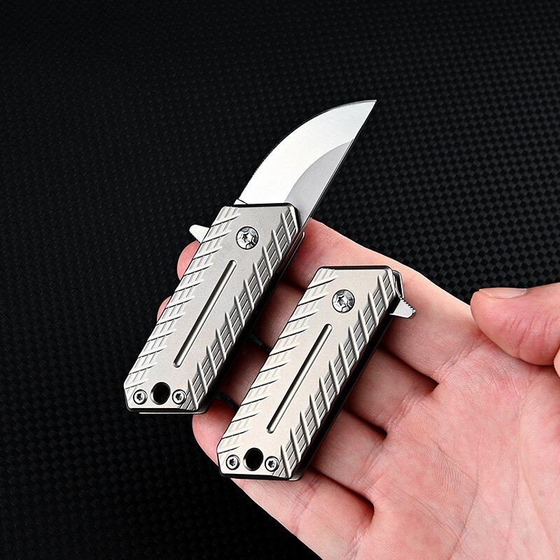 Mini Titanium Folding Knife D2 Blade Outdoor Survival Pocket Keychain EDC Tool