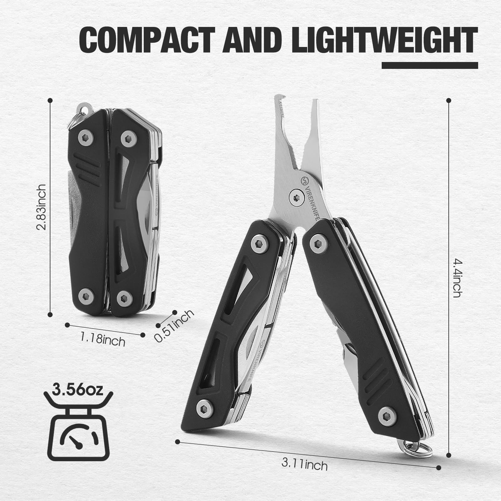 VIRENKNIFE Mini EDC Multitool,13-in-1 Stainless Steel Multi Tool Pliers with …