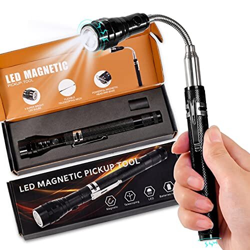 Gifts for Dad&Men Fathers Day-Magnetic Pickup Tool with LED, Telescoping Black