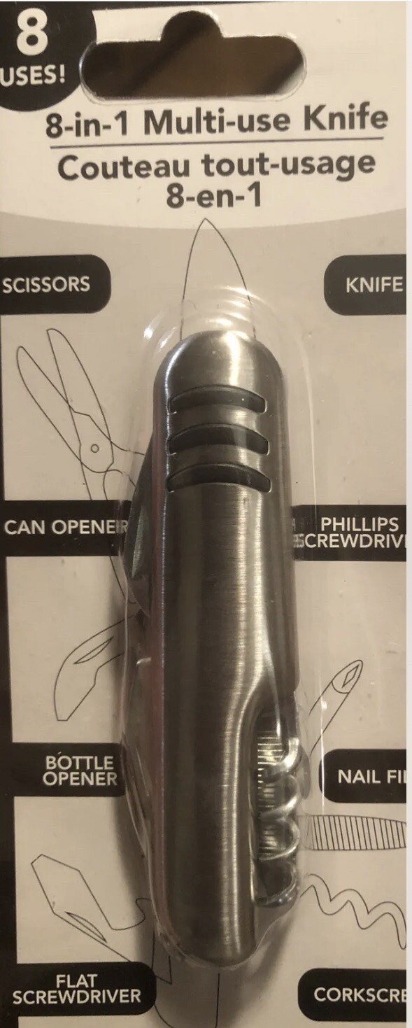 8-1 Multi Use Tool Knife, Scissors,Can Opener, Bottle Opener, Nail File,..Lot 30