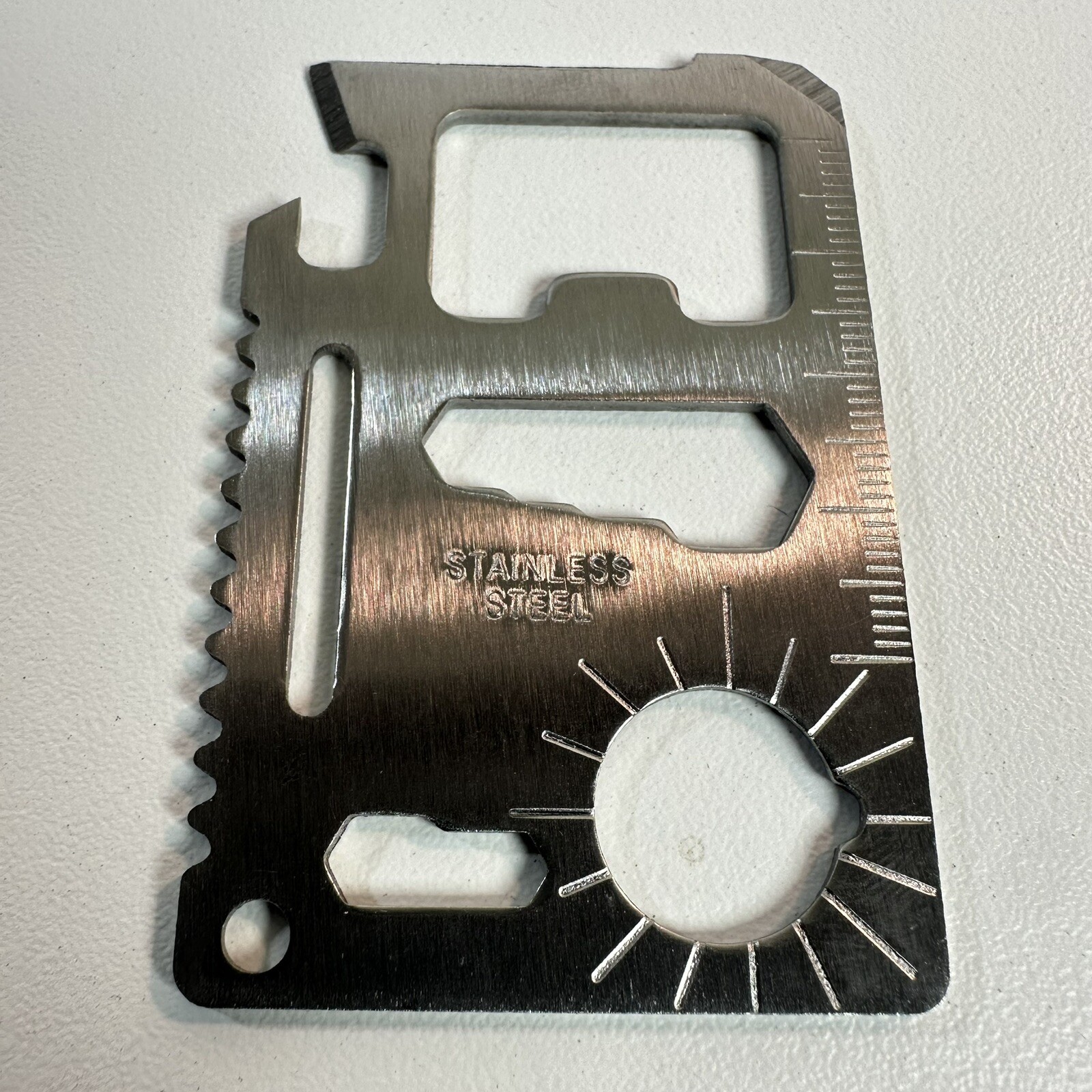 QTY 2 11 in 1 Stainless Steel Pocket Card Survival Tool with Leatherette Case