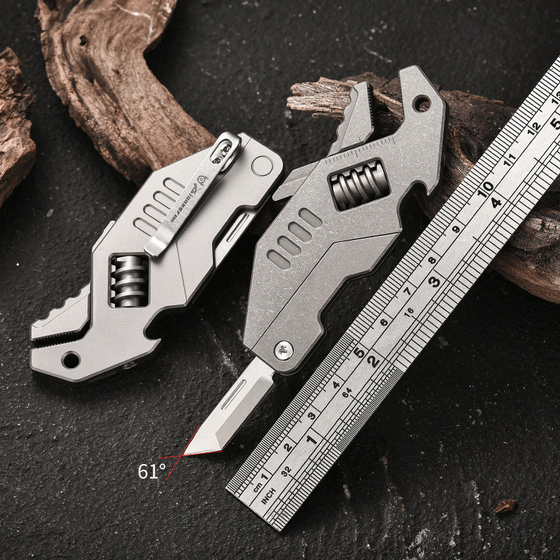 EDC Titanium Alloy Multi Tools Adjustable Wrench Pocket Folding Knife Keychain
