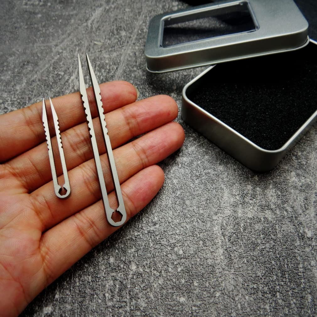 2pcs Mini Tweezers Portable Titanium Alloy EDC Survival Camping Outdoor Trave…