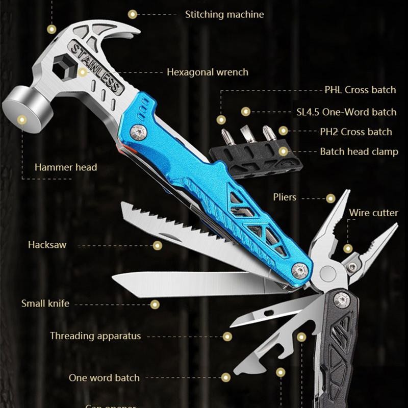 Outdoor Multifunction Hammer Pliers Knife Camping Emergency Survival Tool