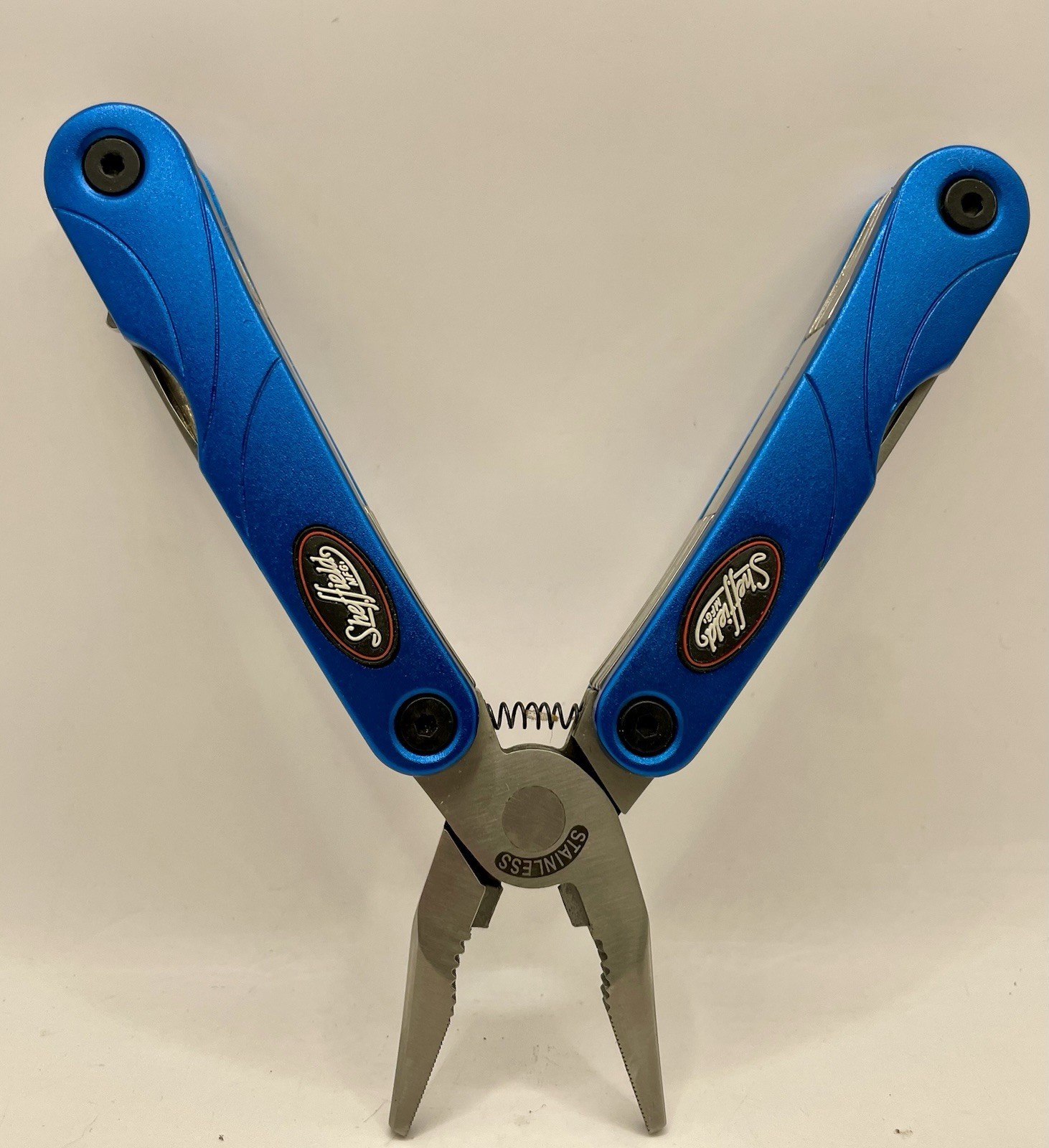 SHEFFIELD Stainless Steel Compact Multi-Tool 10 Tool w Nylon Case Turquoise NICE