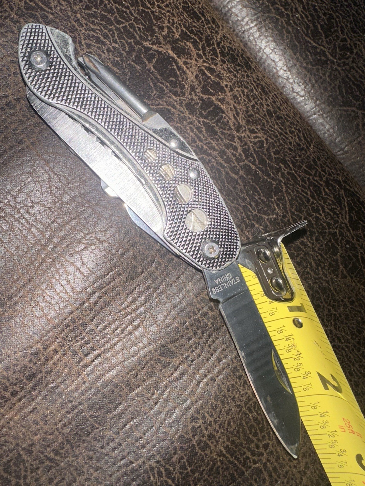 Stainless Steel Multi-Tool Pocket Knife, Saw, Scissors + More Set Silver Black