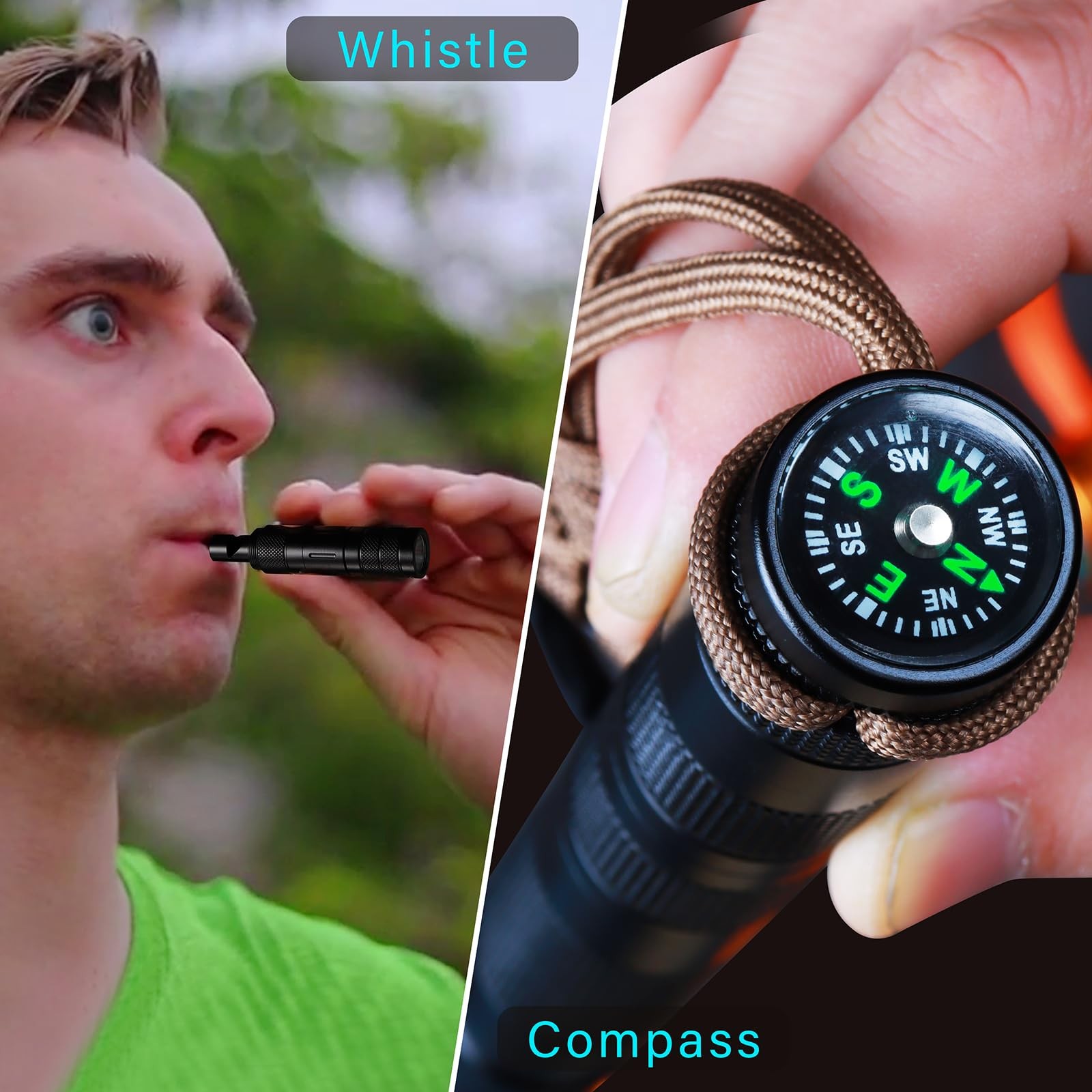 POXIMO 9-in-1 Survival Multitool Flashlight Fire Starter Compass Camping EDC