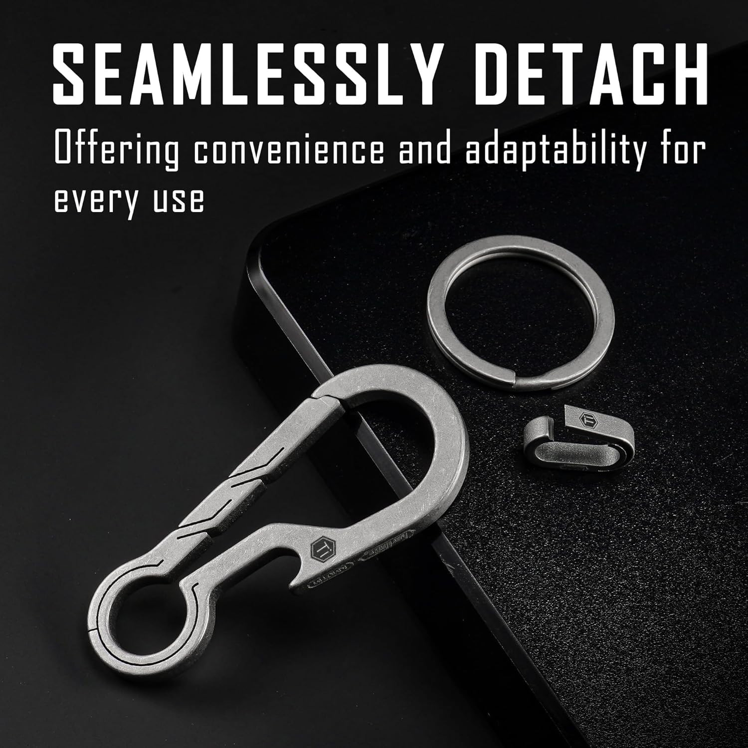 KM01 Titanium EDC Keychain Clip with Bottle Opener, Quick Release Carabiner Key