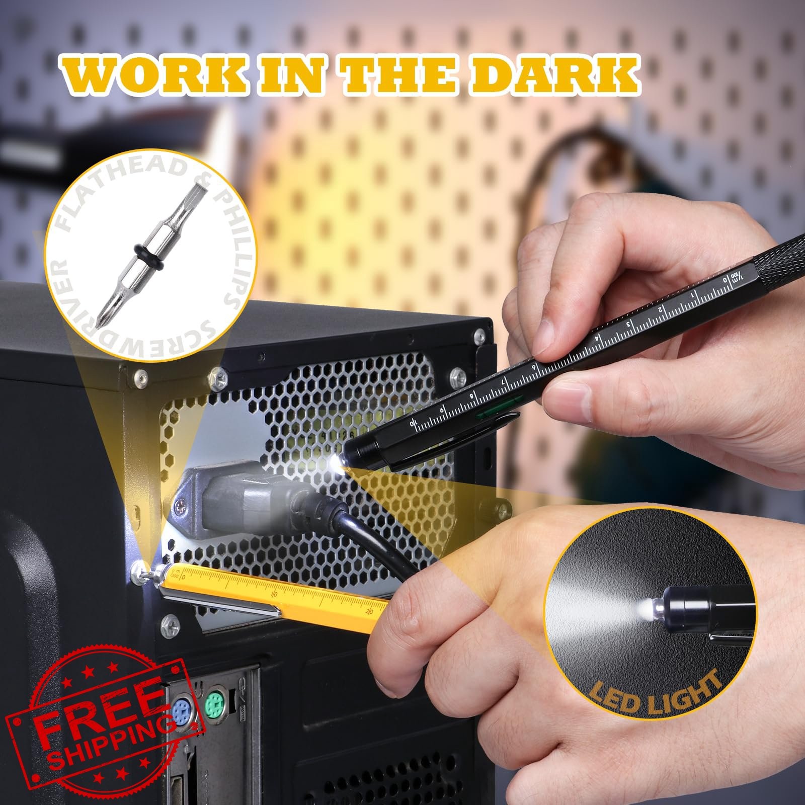 PPRAFDD Black Yellow 9-in-1 Multitool Pen Set