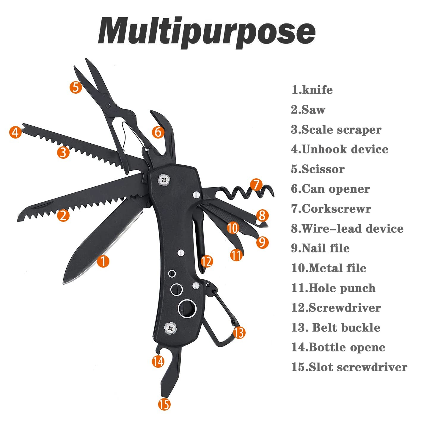 Swiss Small Pocket Knife, 15 in 1 Multitool Knife with Bottle Opener, Saw, Sc…