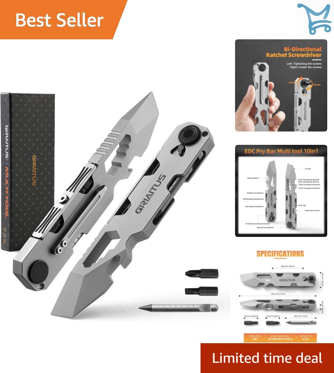 Multi-Tool Pry Bar Stainless Steel 5.71-Inch Versatile EDC Camping Accessory