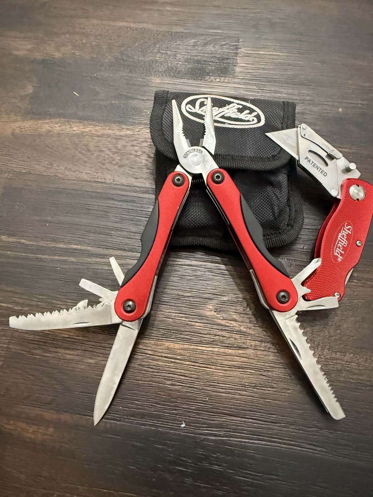 Sheffield Multi-Tool Stainless Pliers + Box Cutter & Utility Pouch See Pics