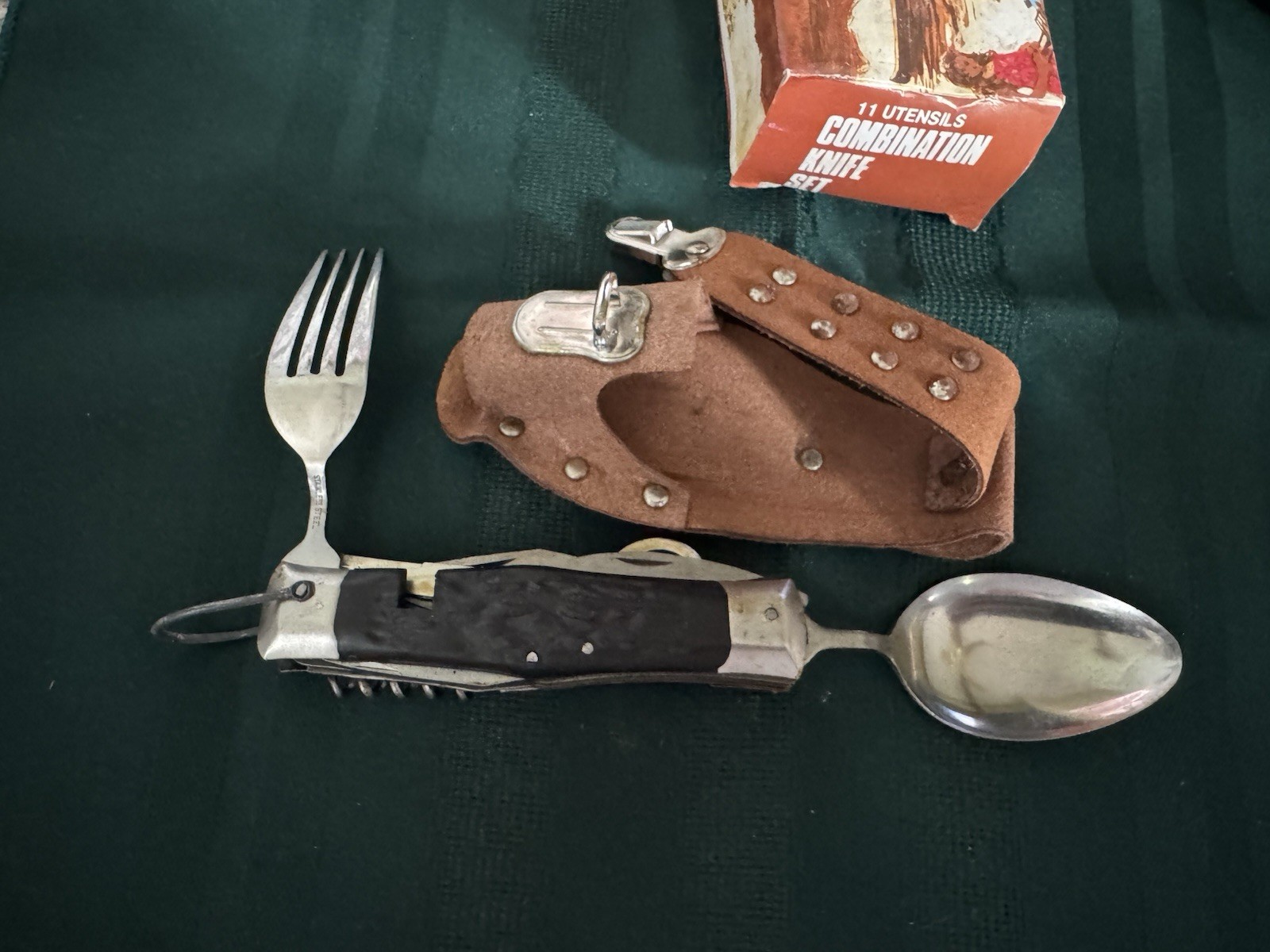 Vintage 11-in-1 Combination Knife Set Multi-Tool Stainless, Leather Sheath/Box,