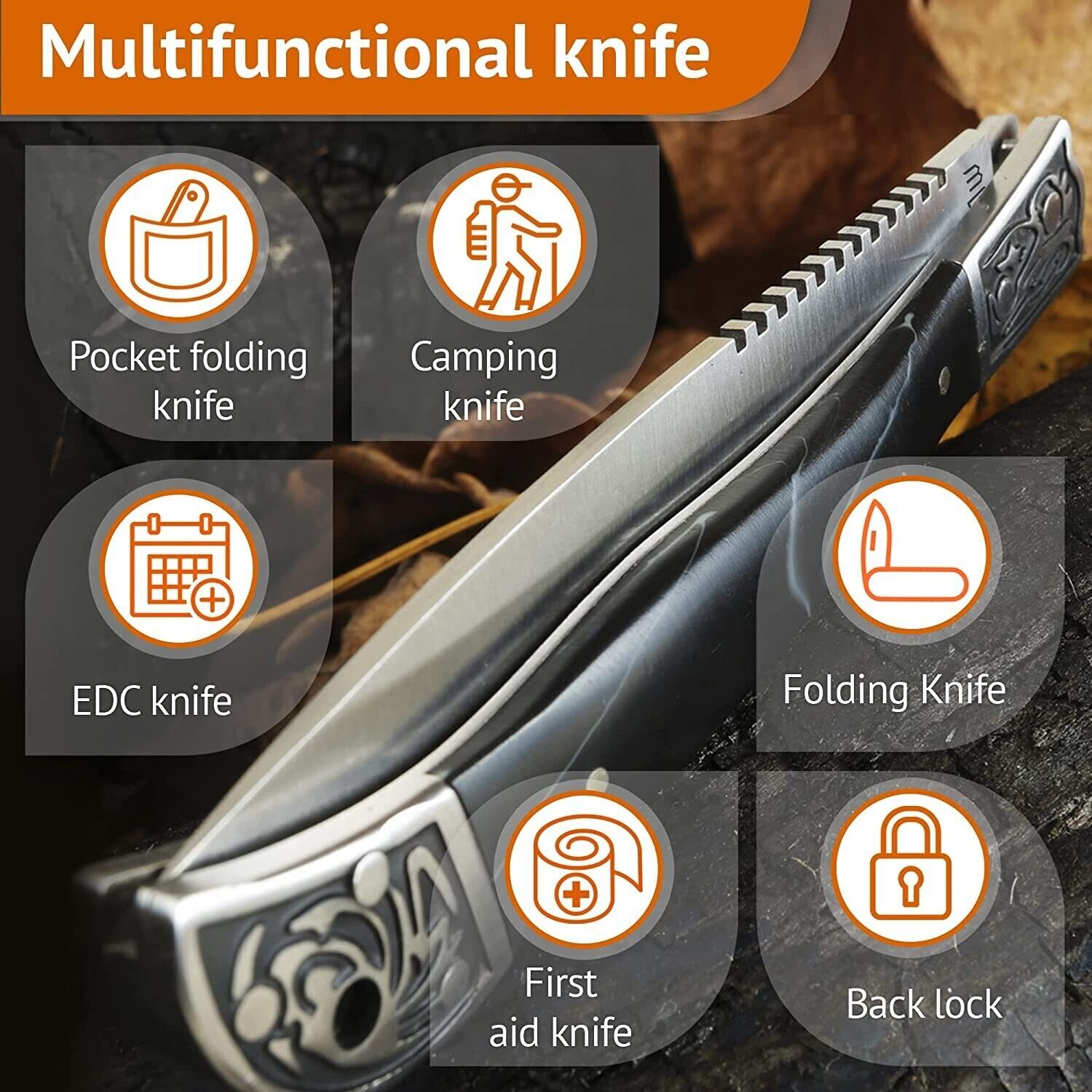 Pocket Folding Knife EDC Folding Knife Sharp Blade Knife Black Resin Handle NEW