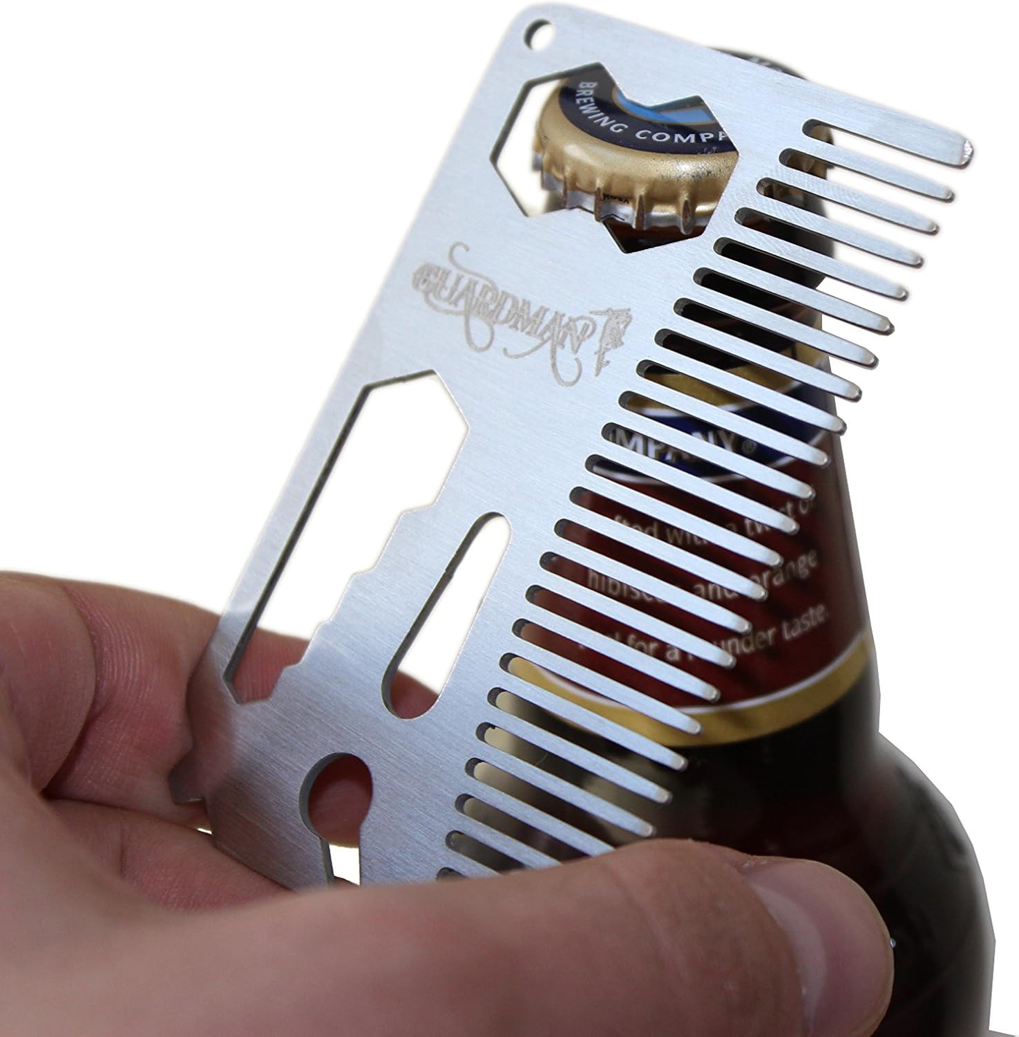 Stainless Steel Multitool Card With Beer Bottle Opener, Hair & Beard Comb, Flat