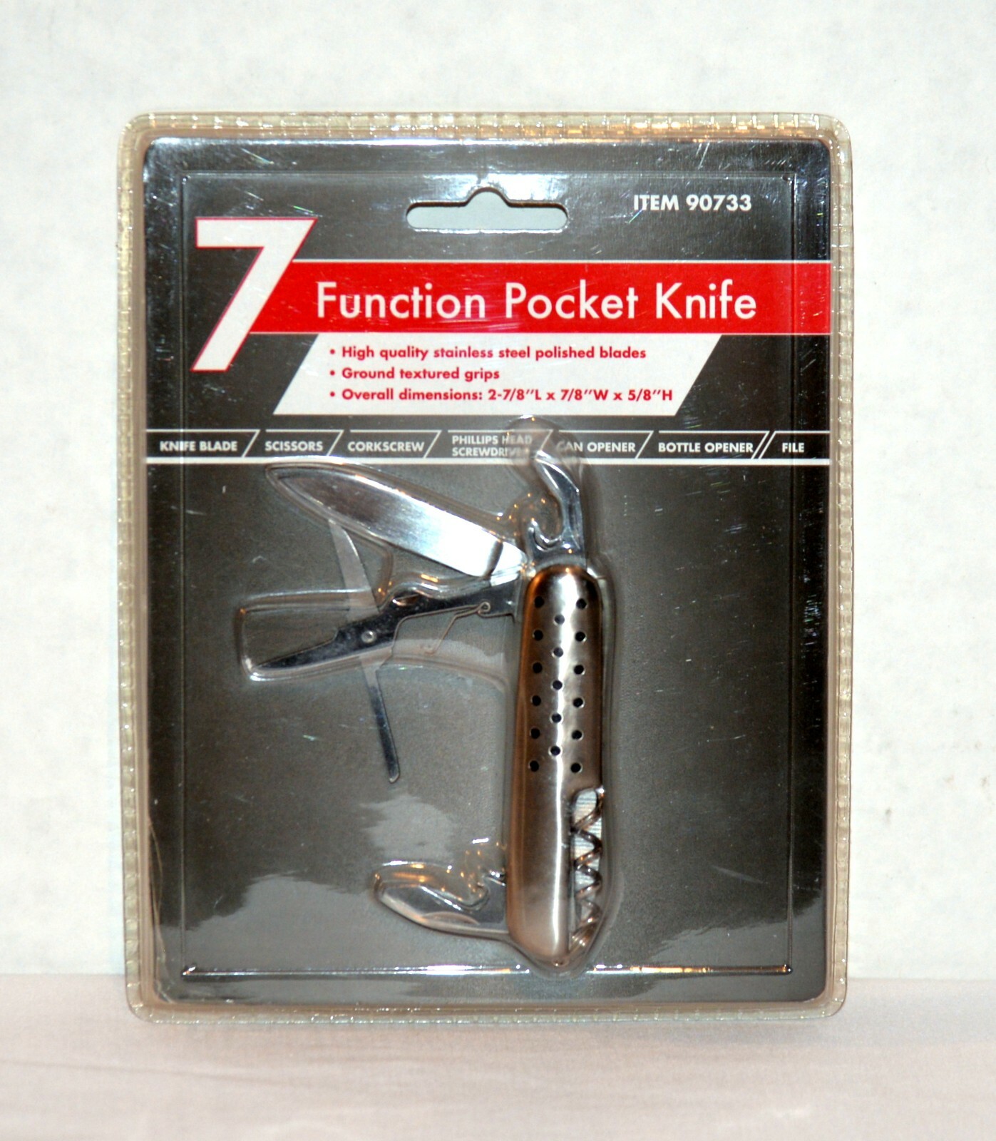 7 Function Pocket Knife – Stainless Steel – Corkscrew, Scissor, Opener New