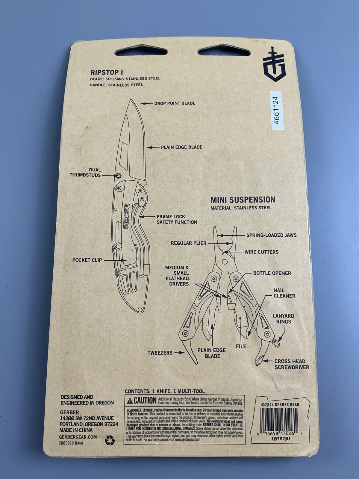 Gerber 1078701 Ripstop I / Mini Suspension Multi-Tool Stainless Steel 11 tools