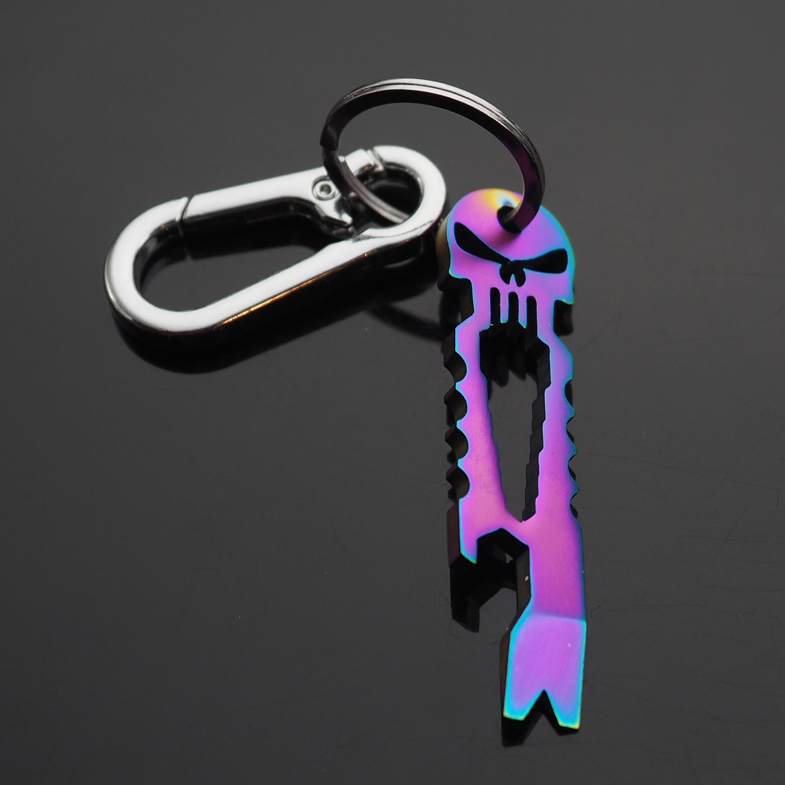 Skull Keychain Crowbar Screwdriver Hex Wrench Carabiner Clip Opener EDC – Neon