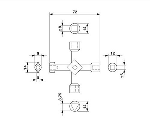 4 in 1 Universal Cross Triangle Square Round Key Alloy Wrench Elevator Tool