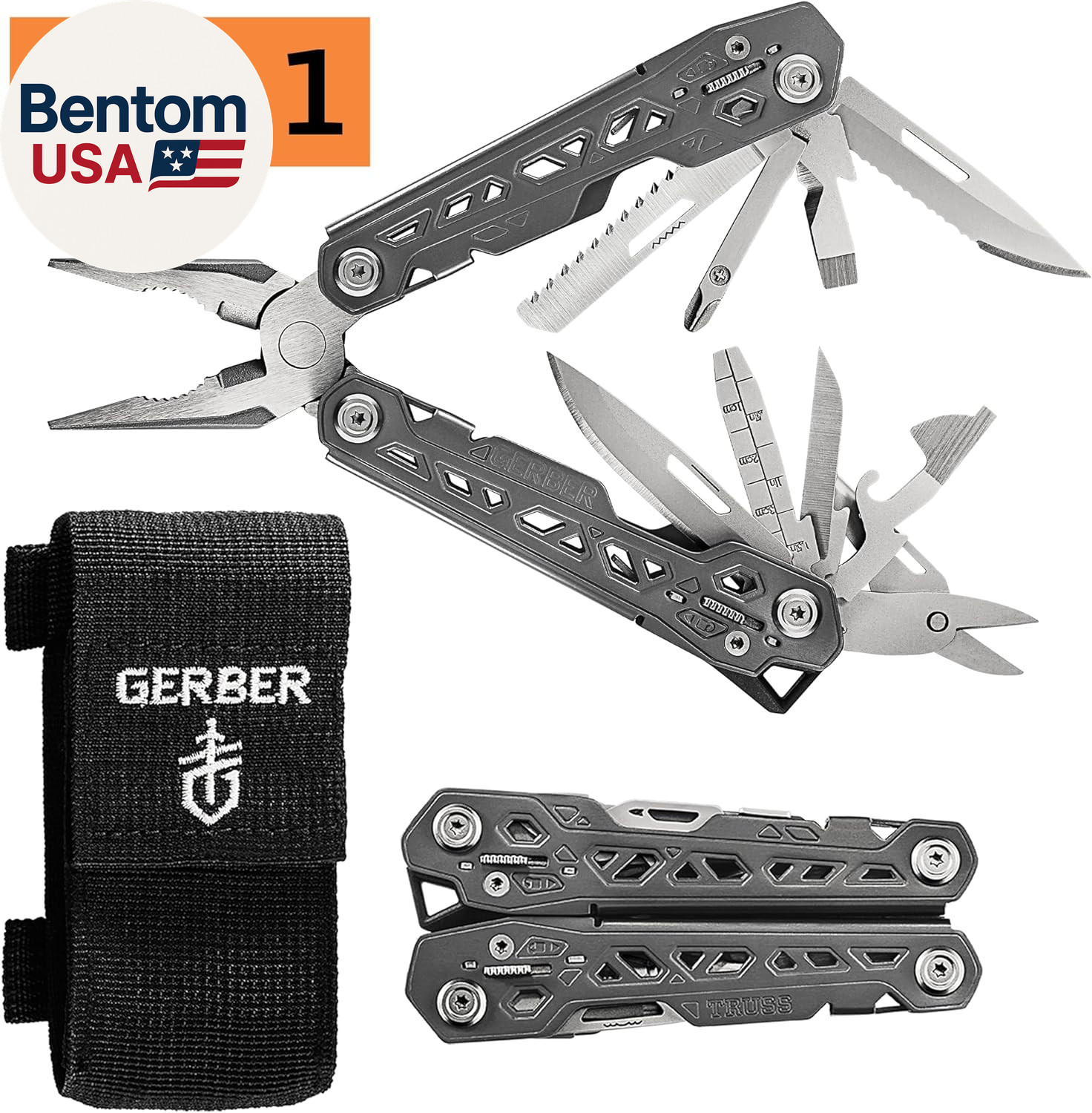 Gear Truss 17-In-1 EDC Needle Nose Pliers Multi Tool – Includes Pocket Knife, Sc