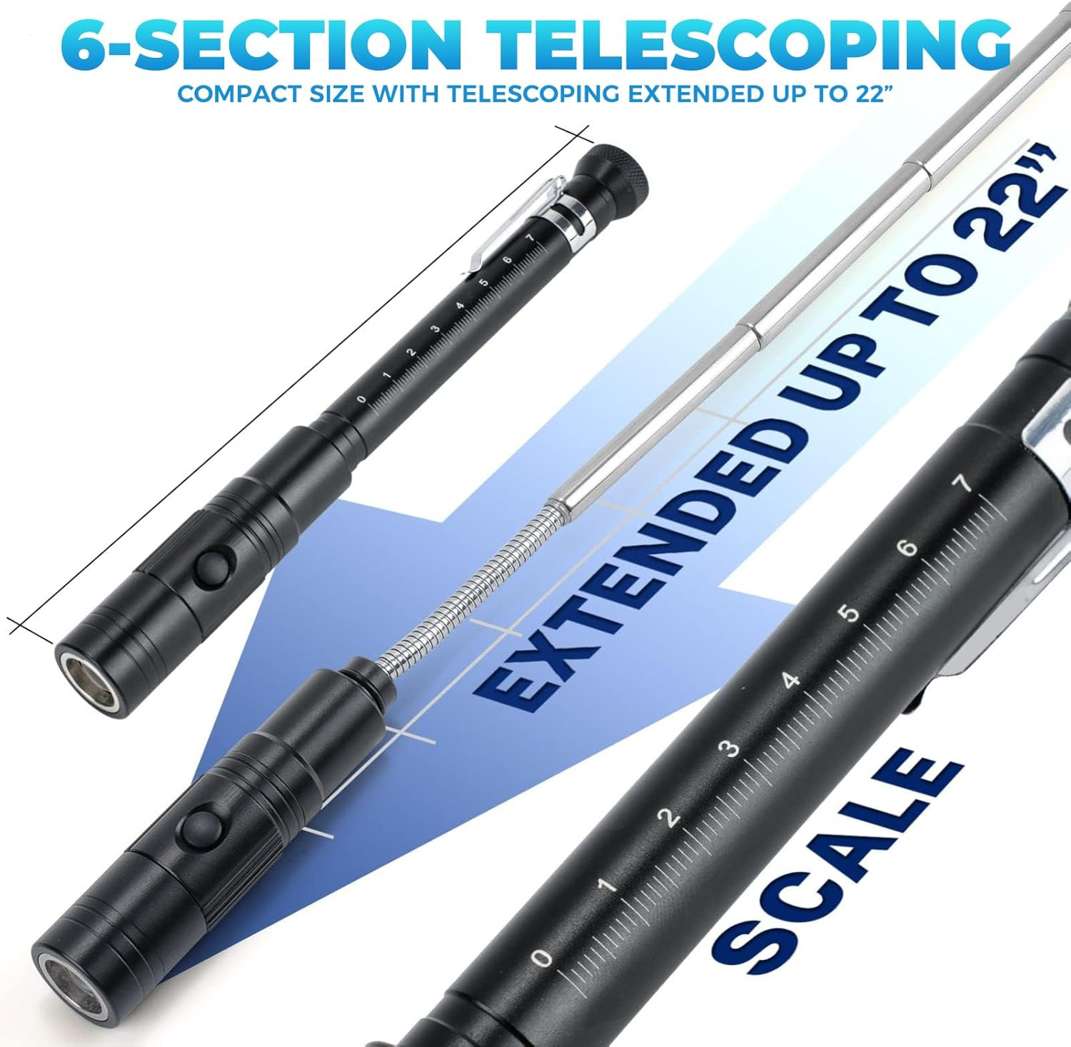 Rechargeable Magnetic Pickup Tool, Telescoping Magnetic Flashlights with Extenda