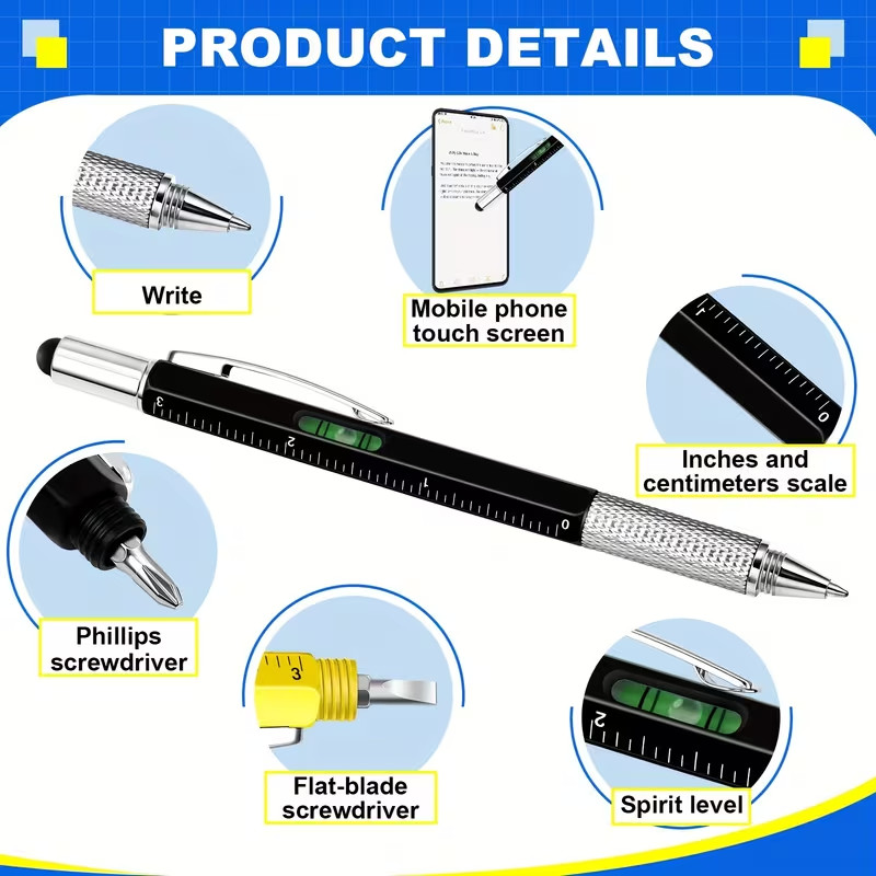 12 pcs – 6 in 1 Multitool Tool Pen, 12 Ink Refill, 6 colors. U.S. Seller.