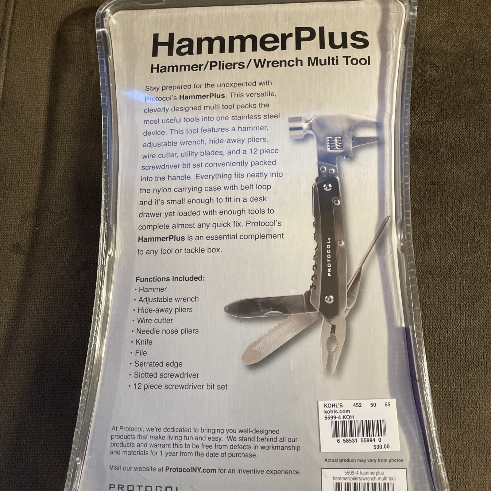 Protocol Hammer & Multi Hammer Pliers Wrench Knife Screwdriver 12 PIECE BIT Set