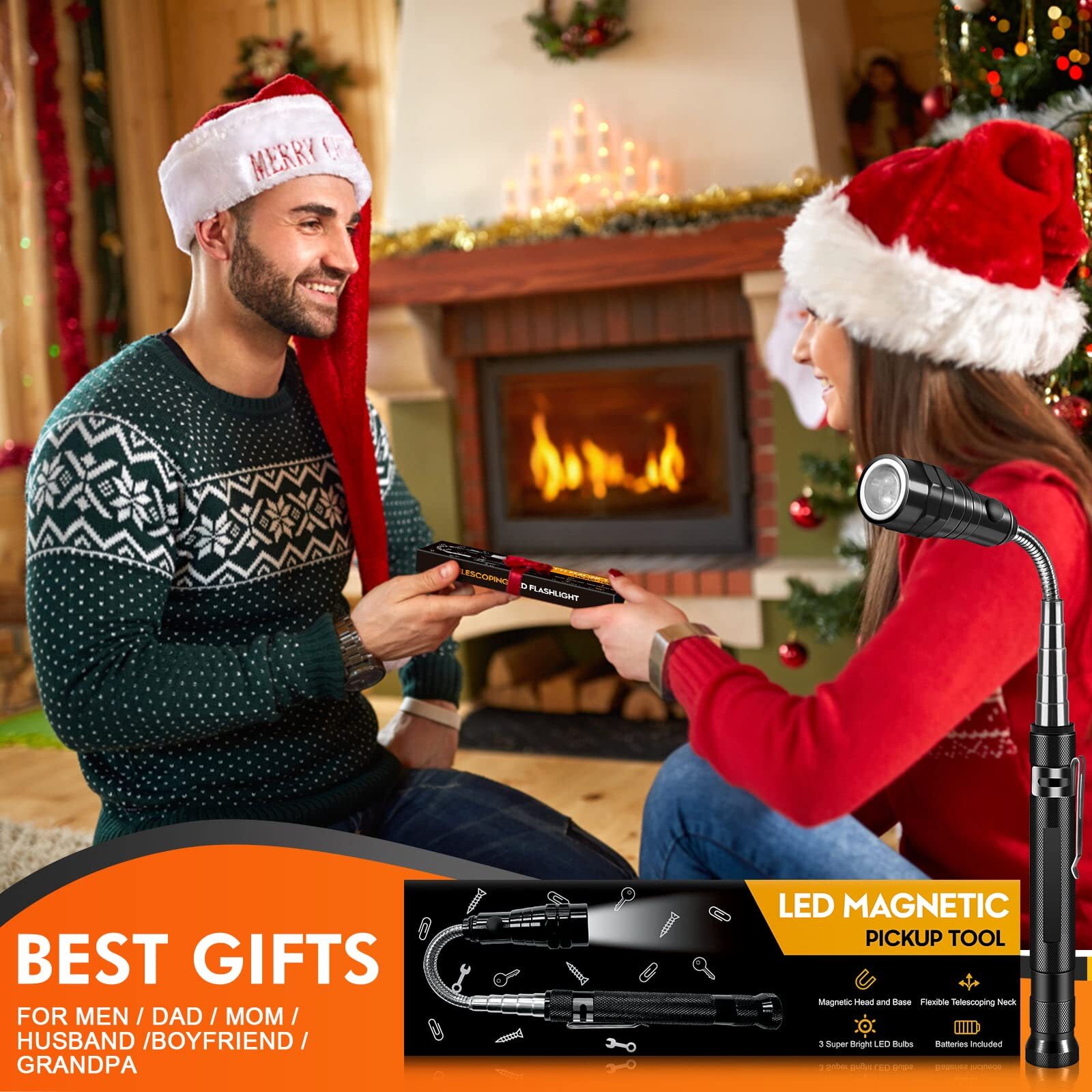 LED Magnetic Pickup Tool: Telescoping, Lighted DIYers/Handymen – Gift for Men