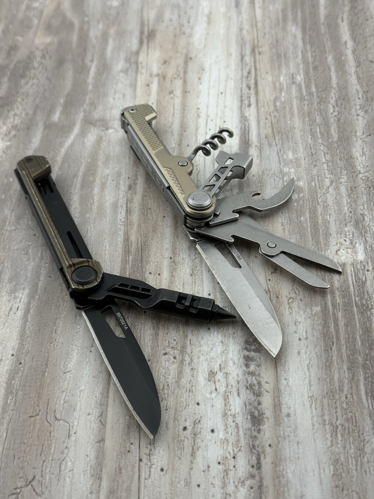 Lot of 2: Gerber Armbar Drive Black & Armbar Cork Gold Multi-Tool Pocket Knife
