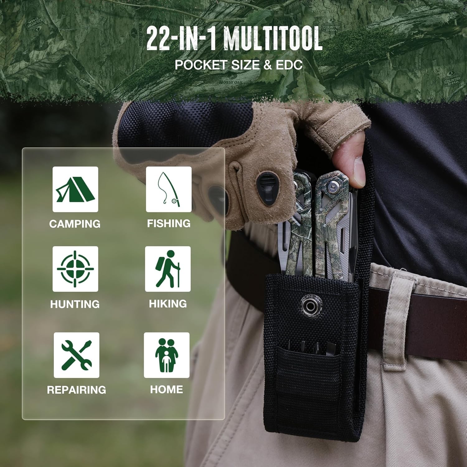 Camo Multitool,22-in-1 Stainless Steel Pliers with Screwdriver Sleeve
