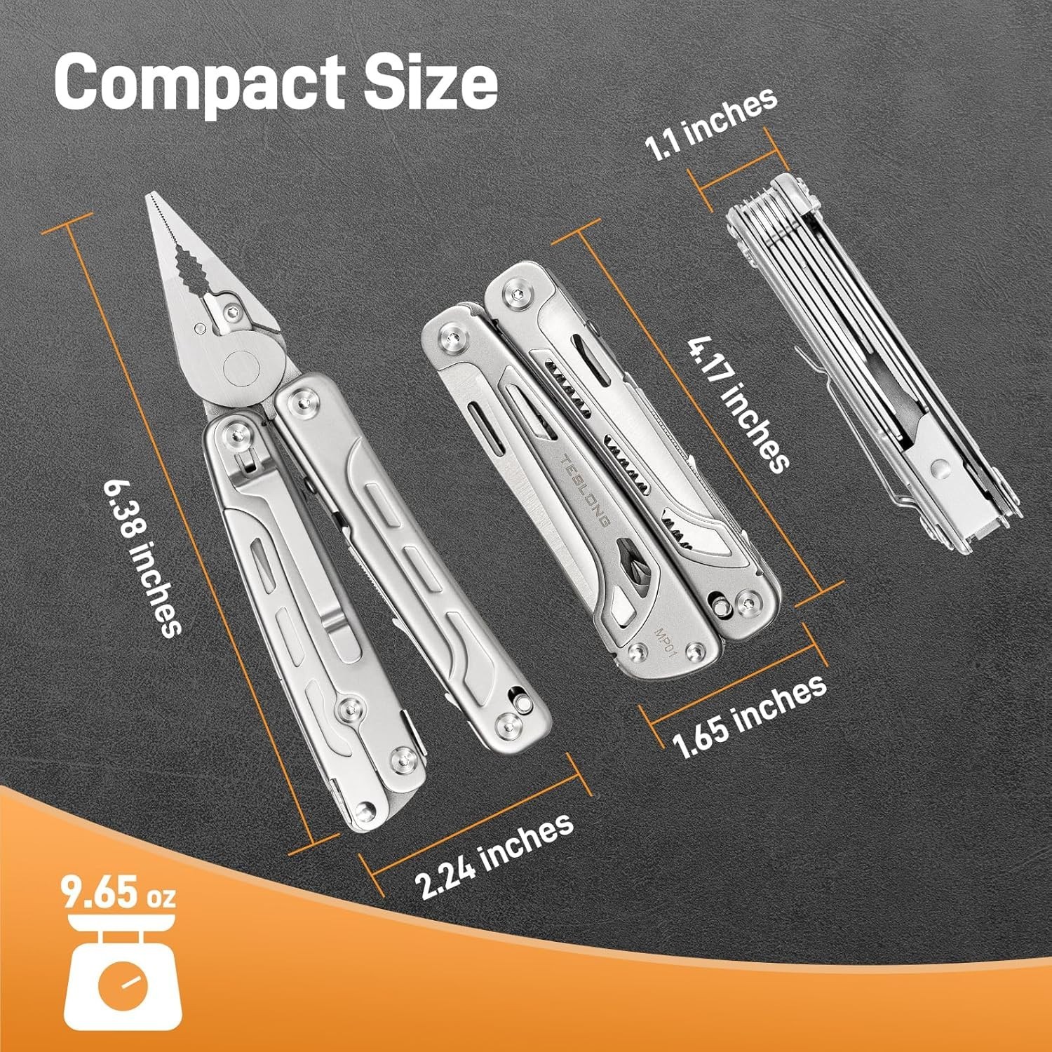 Teslong 18-in-1 EDC Multitool Pliers with Scissors, Stainless Steel Pocket Knife