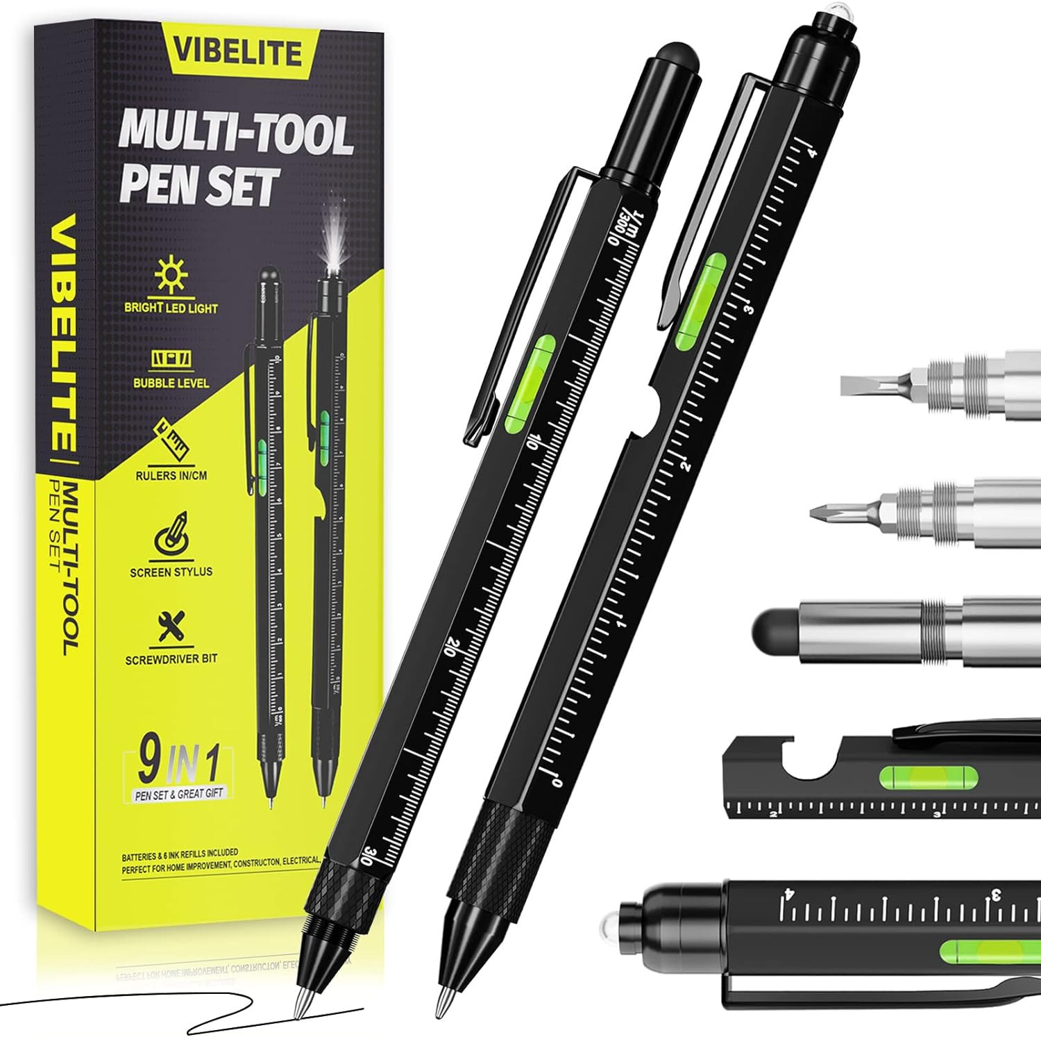 Gifts for Men Dad Him,9 in 1 Multitool Pen Set with LED,Stylus,Level,Screwdriver