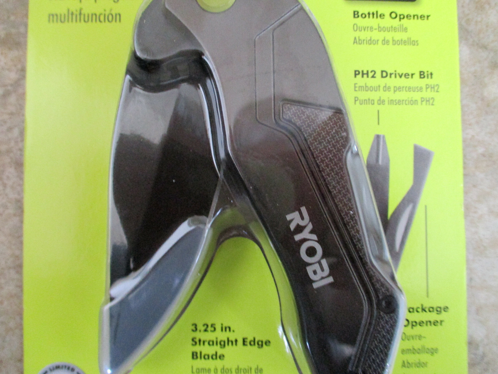 Ryobi MultiFunction Folding Knife Stainless Steel Blade Package & Bottle Opener