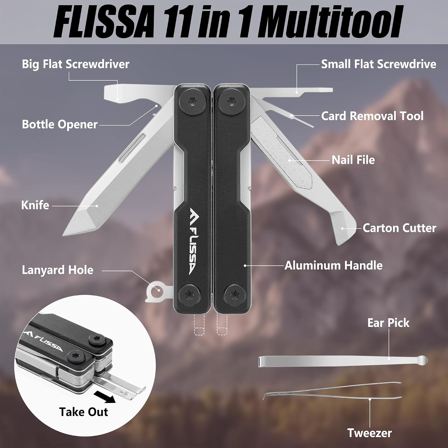 11in1 Multitool Scissors with Knife Foldable Stainless Steel Mini Multitool