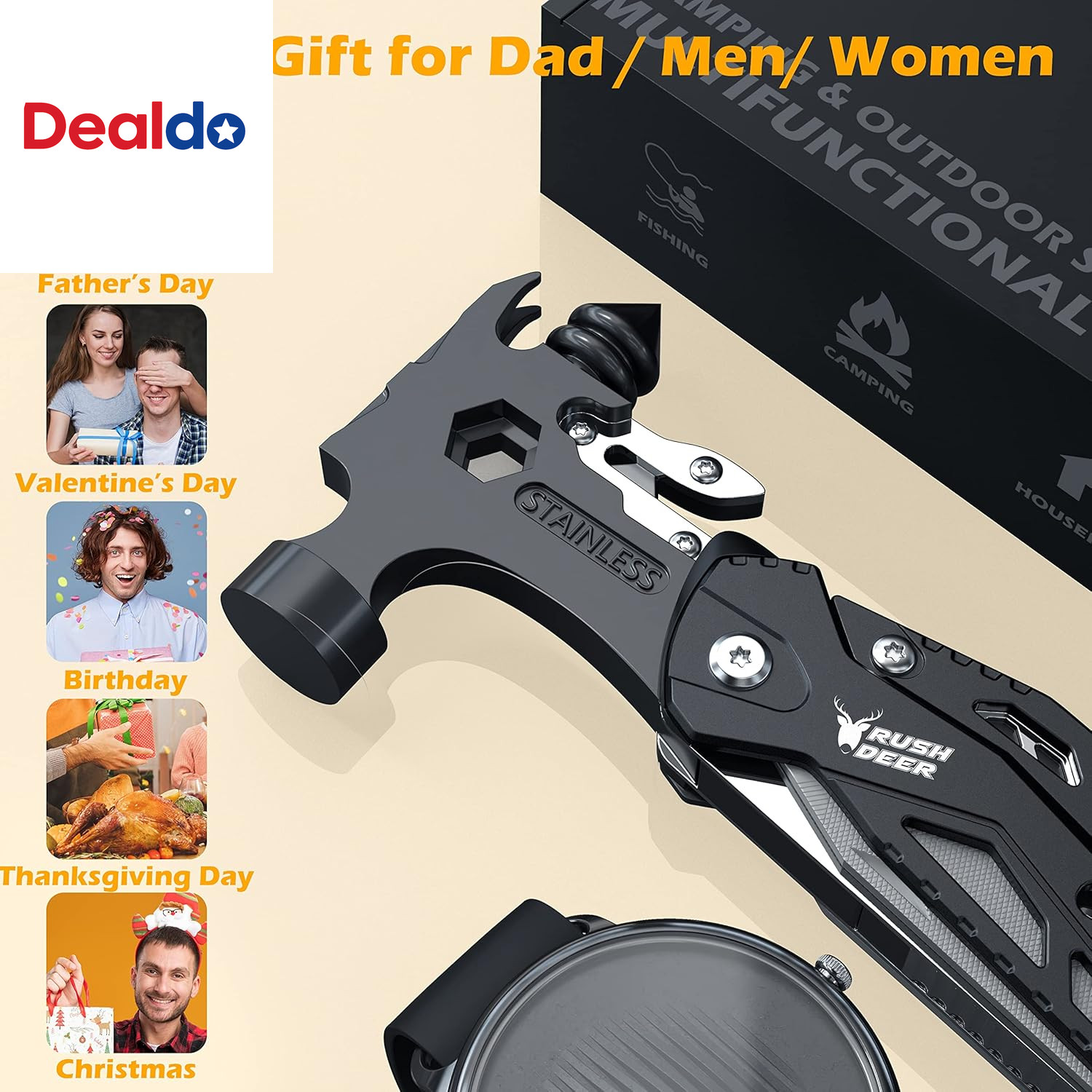 16-In-1 Camping Multitool, Valentines Day Gifts for Men Dad Gifts, Hammer Multi